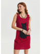 U-Neck Cat Figure Button Detailed Red Mini Dress 4528